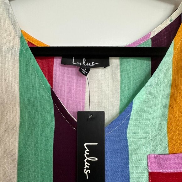 NWT Lulu's Candy Dreams Multi Striped Short Sleeve Top in Multi Striped - Picture 3 of 4